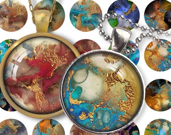 Gold Foil Circle Images, Pendants, Jewelry Making (Digital Download)