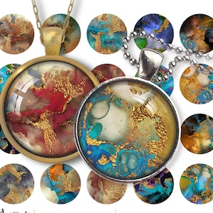 Printable 1&quot; (25mm) and 1.5&quot; (38mm) size Images for pendants GOLDISH CIRCLES Collage Sheet Digital Download for cabochons, jewelry and craft