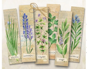 Printable Bookmarks HERBS Instant Digital Download for books, gift tags, journaling, scrapbooking, sublimation PNG + JPG formats. ArtCult