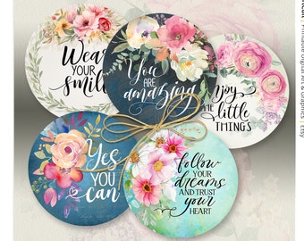 Printable 3” Circles, Digital Download for Coasters, PNG Sublimation, Gift Tags, Portable Mirrors, Crafts - INSPIRING Words - ArtCult Design