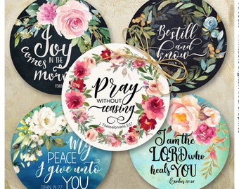 Printable 4 inch size Bible Verses circle images set #3 digital download for craft projects journaling coasters paperweights magnets PNG+JPG