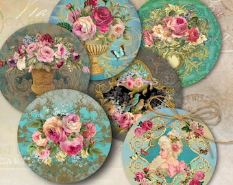 Victorian Garden 3 Inch Circles, Printable Coaster Images (Digital Download)