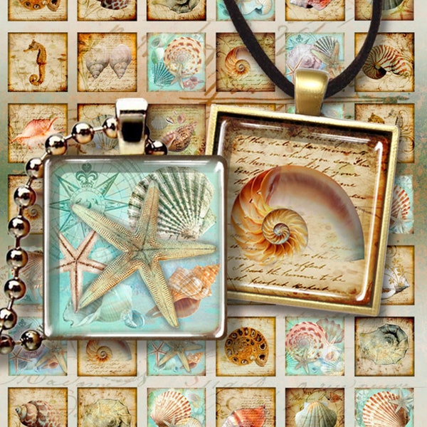 Printable images NAUTILUS Digital Collage Sheet 1x1 inch and 7/8x7/8 inch images for square glass and resin pendants magnets bezel settings