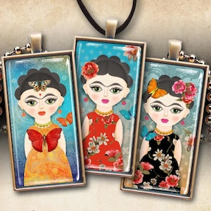 Druckbare 1x2 &quot;Dominogröße Herunterladbare Bilder KLEINE FRIDA Digital Collage Sheet für Anhänger Schmuck, Magnete Lünette Tabletts. ArtCult Designs