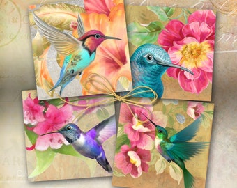 4x4 inch Printable Digital Download PNG + JPG format for Coasters, Sublimation, Decor, Magnets, Greeting Cards - Humming Birds - by ArtCult