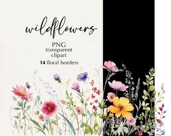 Wildflower Borders Clipart, 14 PNG files, Transparent Background for design, craft, sublimation projects, Instant Digital Download - ArtCult