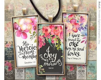 Printable Bible Verse Images 1x2 inch, Floral Scripture Art (Digital Download)