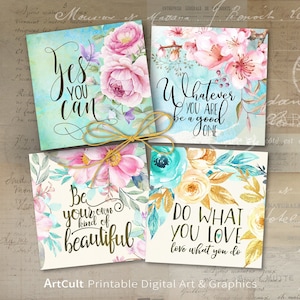 Porta-copos imprimíveis de 4x4 polegadas PNG + JPG Download digital para sublimação, decoração, ímãs, cartões comemorativos - Citações inspiradoras # 1 - por ArtCult
