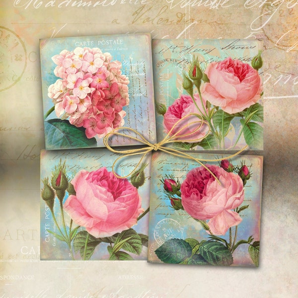 4x4 inch Printable PNG + JPG Digital Download for Coasters, Sublimation, Decor, Magnets, Greeting Cards - Shabby Victorian Flowers - ArtCult