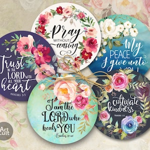 Floral Bible Verse Printable Christian Scripture Circles, 3-inch (PNG+JPG)