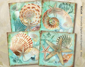 4x4 inch Printable PNG + JPG format Digital Download for Coasters, Sublimation, Decor, Magnets, Greeting Cards - Sea World - ArtCult designs