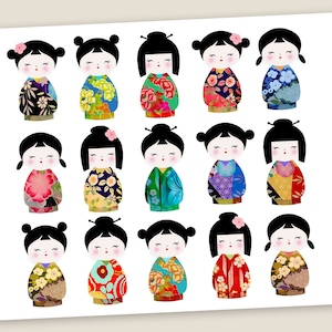 Printable Digital Download PNG + JPG formats for Sublimation, Home Decor, Pillows, Decoupage, Craft Projects - KOKESHI Dolls - By ArtCult