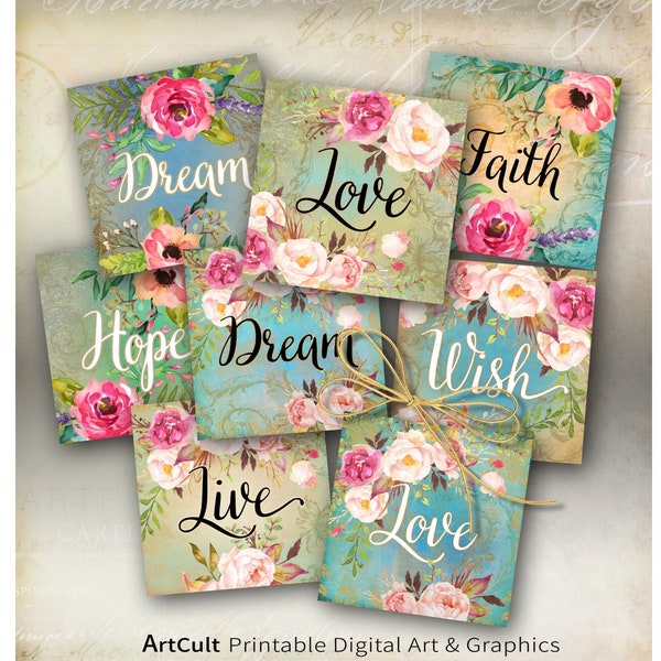 4x4 inch Printable PNG + JPG format Digital Download for Coasters, Sublimation, Decor, Magnets, Greeting Cards - Love Dream Hope - ArtCult