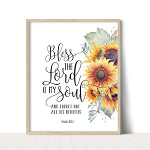 Printable artwork Bible Verse "Bless the LORD, O my soul" Psalm 103:2 for religious home decor, instant digital download by ArtCult designs