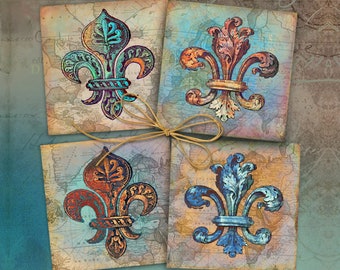 4x4 inch Printable PNG + JPG format Digital Download for Coasters, Sublimation, Decor, Magnets, Greeting Cards - Fleur De Lis - by ArtCult