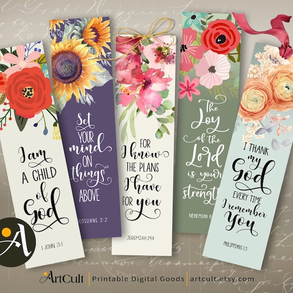 Printable Bible Verses Bookmarks, Set #8 PNG + JPG Digital Download for Sublimation, Christian Church Activities, Prayer Journals by ArtCult