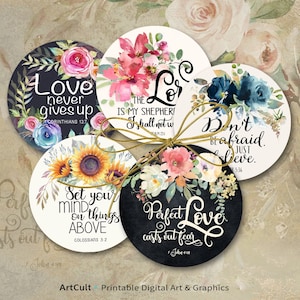 Printable 3 inch size Bible Verses circle images set #1 digital download for craft projects journaling coasters paperweights magnets PNG+JPG