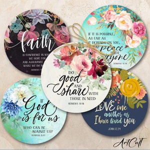 Ensemble d'images circulaires imprimables de versets de la Bible de 10 cm (4 po.)