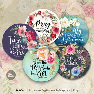 Printable 3 inch size Bible Verses circle images set 3 digital download for craft projects journaling coasters paperweights magnets PNGJPG image 1