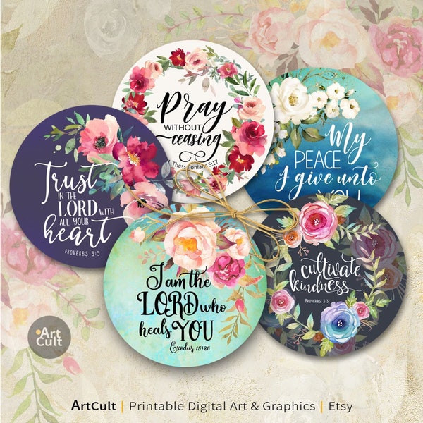 Printable 3 inch size Bible Verses circle images set #3 digital download for craft projects journaling coasters paperweights magnets PNG+JPG