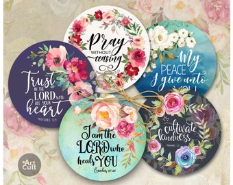 Printable 3 inch size Bible Verses circle images set #3 digital download for craft projects journaling coasters paperweights magnets PNG+JPG