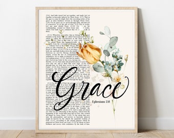 Printable Christian Art | GRACE - Ephesians 2:8 | One Word Bible Verse | Digital Download | Wall Art | Prayers Journals | Religious Gift