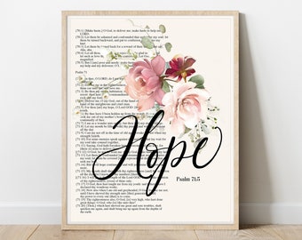 Printable Christian Art | HOPE - Psalm 71:5 | One Word Bible Verse | Digital Download | Wall Art | Prayers Journals | Religious Art Gift