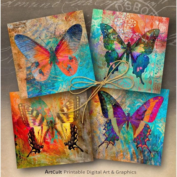 4x4 inch Coasters Printable Digital Download PNG + JPG format, Enchanted BUTTERFLIES for Sublimation, Magnets, Gift Cards, Decor by ArtCult