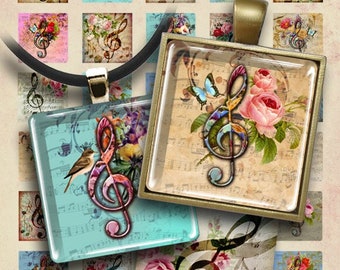 Images de taille 1x1 pouce (25 mm) MUSIC CLEF Feuille de collage numérique Téléchargement imprimable pour pendentifs aimants bijoux scrapbooking découpage