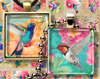 1"x1" (25 mm) and 7/8"x7/8" images HUMMINGBIRDS Printable sheets for square glass / resin pendants, magnets, bezel settings. ArtCult designs