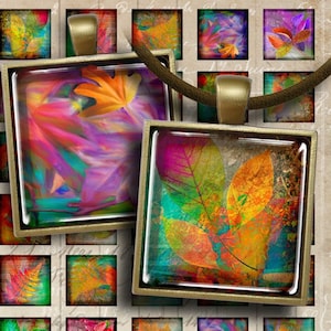 Pode incluir: Um conjunto de 16 imagens digitais com folhas de outono coloridas em vários tons de vermelho, laranja, amarelo e verde. As imagens são perfeitas para projetos de artesanato, scrapbooking e design digital.
