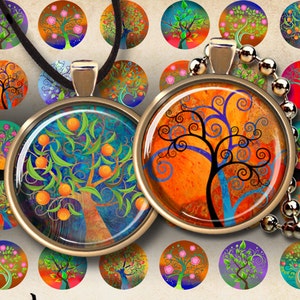 1 25mm and 1.5 inch Images MAGICAL TREE CIRCLES Printable download Digital Collage Sheet for resin or glass pendants bezel cabs cabochons image 1