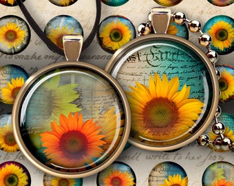 1" (25mm) and 1.5" size images SUNFLOWER CIRCLES Digital Collage Sheet for glass and resin pendants, bottle caps, round bezel trays ArtCult