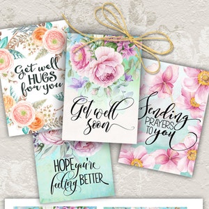 Printable GET WELL CARDS No.2 digital download 3.5x5 size images, hand-painted flowers, typography art, downloadable cards ArtCult designs image 1