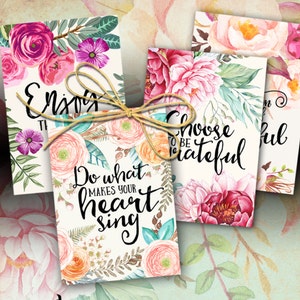 Druckbare MOTIVATIONSGRUßKARTEN No.2 digital download 3.5"x5" Größe Bilder handgemalte Blumen Typografie Kunst zur Dekoration und Handwerk