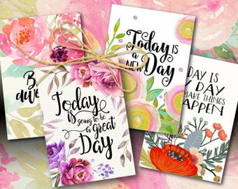 Printable MOTIVATIONAL GREETING CARDS No.4 digital download 3.5"x5" size images hand-painted flowers typography art for decoration and craft