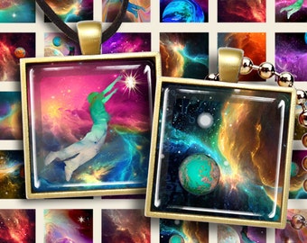 Digital Collage Sheets SPACE NEBULA Printable Download 1x1 inch and 1.5x1.5 inch size Images for pendants magnets bezels DIY craft projects