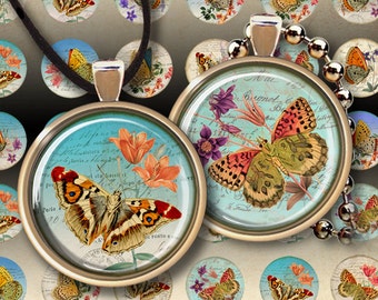 1 inch (25mm) + 1.5 inch size Printable Images SHABBY BUTTERFLIES Digital Collage Sheets for round circle pendants, bottle cap,s bezel cabs