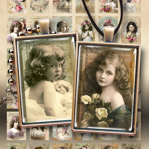 1x1.5 inch size images LITTLE VINTAGE MODELS for 25x35mm pendant trays, glass cabochons, magnets Digital Collage Sheet Printable download