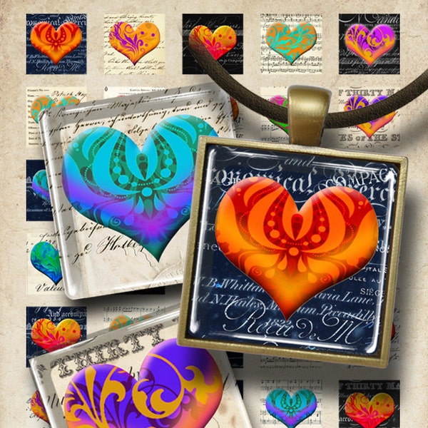 1x1 inch size images Printable download CANDY HEARTS Digital Collage Sheet for square pendants, magnets, bezel trays, paper craft by ArtCult