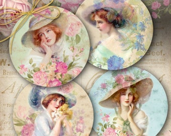 2.5 inch size vintage images SOFT SERENITY Part 2, Printable Digital sheet for Pocket Mirrors cupcake toppers Paper Weights Gift tags