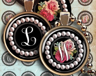 30mm size images ROSES and PEARLS MONOGRAMS for pendants, magnets, digital collages sheets downloadable ArtCult Clip Art for craft projects