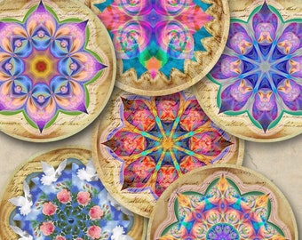 2.5 inch size Spiritual images CHAKRA MANDALAS Digital Collage Sheet for Pocket Mirrors Magnets Paper Weights Printable download by ArtCult