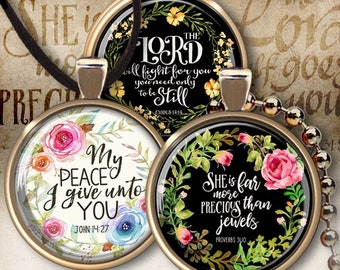 1 + 1.2 + 1.5 inch (25, 30, 38 mm) size Printable download BIBLE VERSES set #2 circle images for round pendants, cabochons, magnets, ArtCult