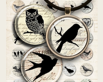 Little Ephemera Birds Printable Images, Pendants & Bottle Caps (Digital Download)