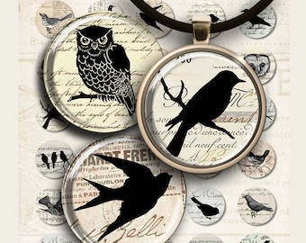 1" (25mm) + 1.5" (38 mm) printable images LITTLE EPHEMERA BIRDS Digital download for glass and resin pendants bottle caps round bezel trays