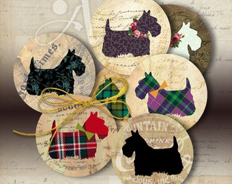 Printable 2 inch and 2.5 inch size circles "Scottie" images Instant digital download for pocket mirrors, pendants, craft projects by ArtCult
