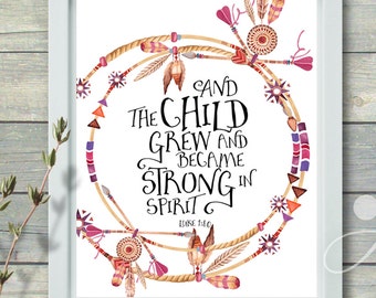 ArtCult Printable Artwork digital download Scripture Bible verse, Luke 1:80, print-it-yourself art poster for home and nursery decoration