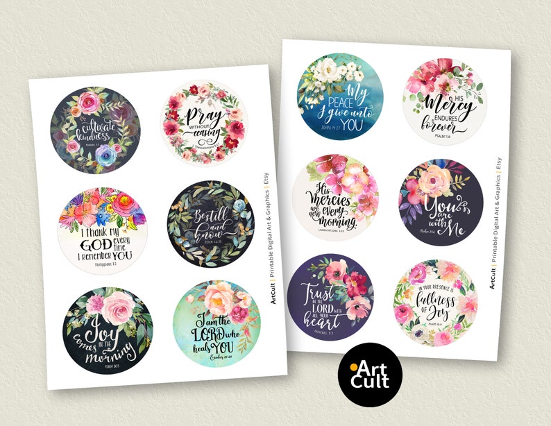 Printable 3 inch size Bible Verses circle images set 3 digital download for craft projects journaling coasters paperweights magnets PNGJPG image 2