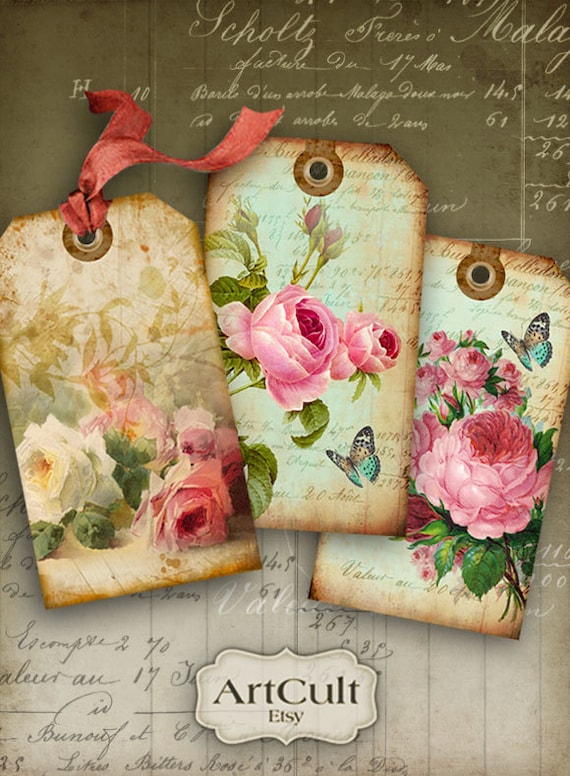 Collage Sheets Paper Printable Digital Collage Sheet Shabby Chic Tags ...